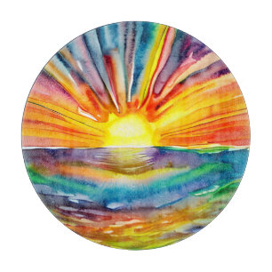 Planche À Découper Coucher de soleil vibrant sur la réflexion de l'ea