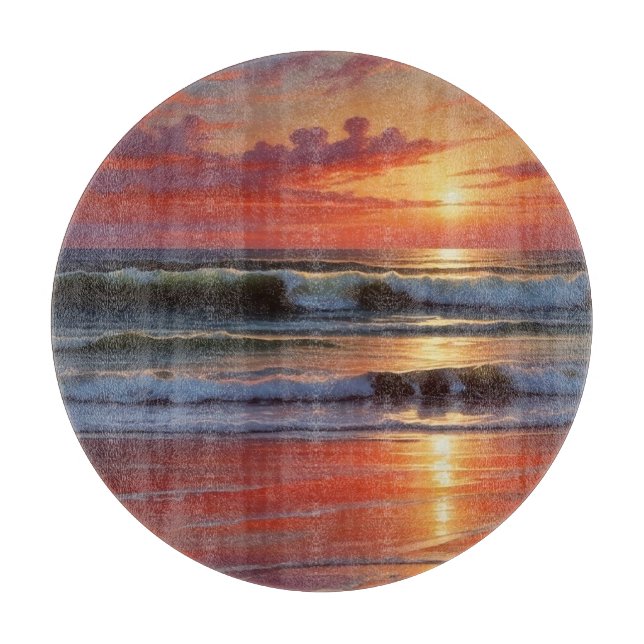 Planche À Découper Coucher Rouge Océan Peinture de paysage marin (Devant)
