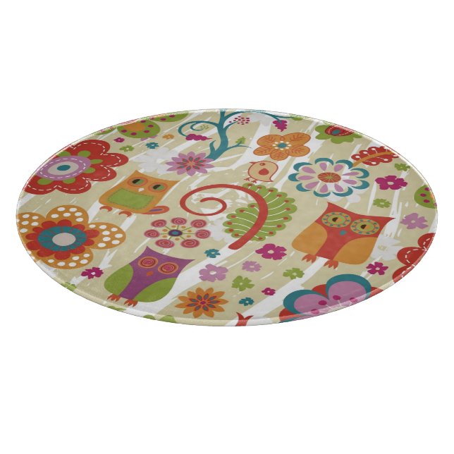 Planche À Découper Couleur florale et hibou (Coin)
