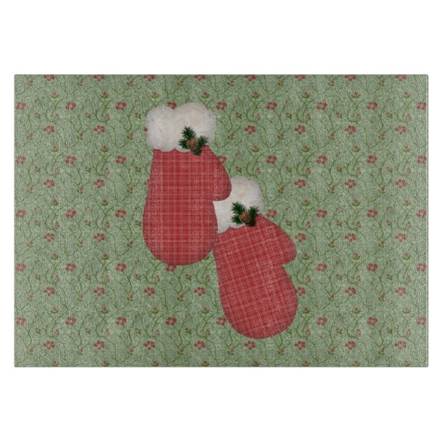 Planche À Découper Country Red Mittens Panneau de coupe en verre (Devant)