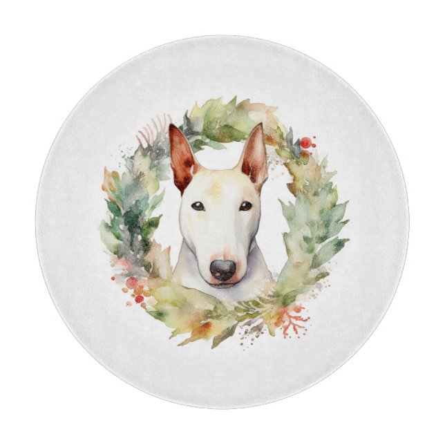 Planche À Découper Coupe de fête de la couronne de Noël Bull Terrier (Devant)