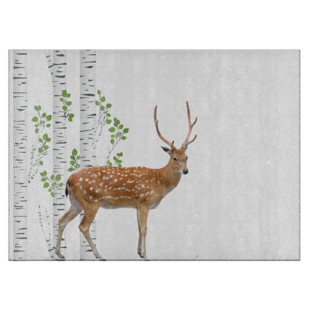 Planche À Découper Coupe de verre Cerf Doe Bois Buck (Devant)