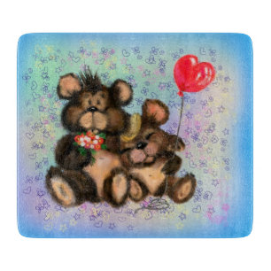 Planche À Découper Couple Ours avec Ballons Coeur Coupe