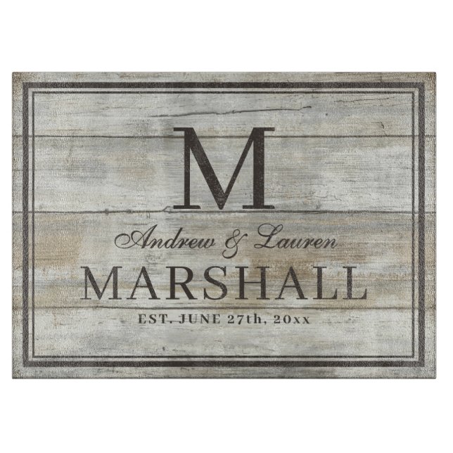 Planche À Découper Couples rustiques BBQ Noms Mariage Dritwood (Devant)