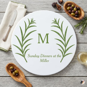 Planche À Découper Couronne botanique verte personnalisée monogramme 