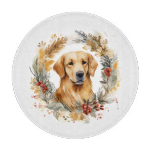 Planche À Découper Couronne de Noël au Golden Retriever Chien de fête
