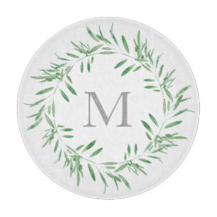 Planche À Découper Couronne d'olive verte aquarelle