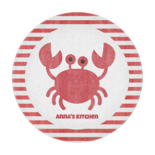 Planche À Découper Crabe mignon - Bandes rouges et blanches Personnal