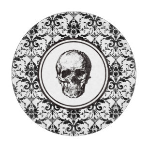 Planche À Découper Crâne à motif damassé noir élégant vintage