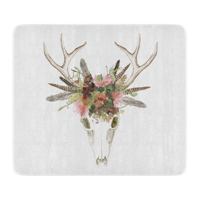 Planche À Découper Crâne et fleurs de cerfs (Devant)