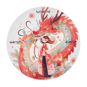 Planche À Découper Créez Votre Propre Dragonne Chinoise Rouge Asiatiq