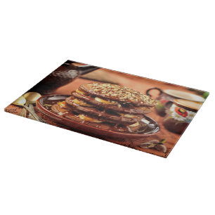 Planche À Découper Crêpes de chocolat avec les bananes et le caramel