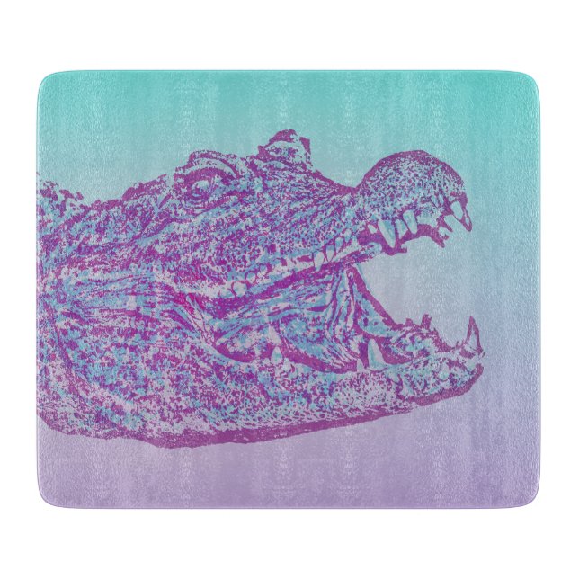 Planche À Découper Crocodile bleu et violet Imprimer (Devant)