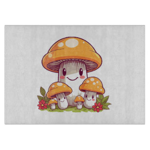 Planche À Découper Cueillette de champignons, style kawaii heureux
