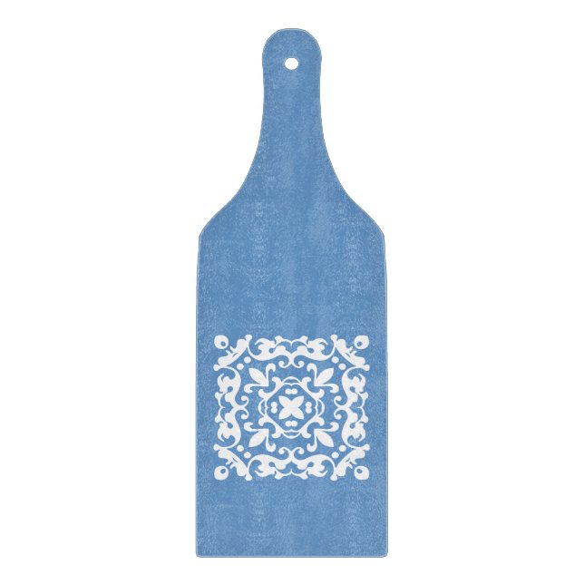 Planche À Découper Cuisine bleue et blanche élégante de pays (Devant)