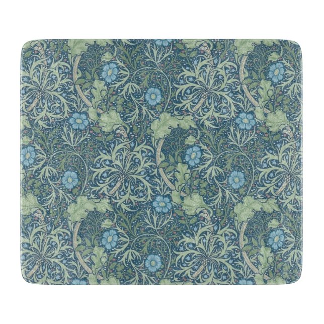 PLANCHE À DÉCOUPER CUISINE EN VERRE : WILLIAM MORRIS : FLORAL BLEU (Devant)