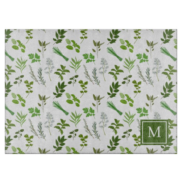Planche À Découper Cuisine Herbes de Jardin Culinaire Monogramme (Devant)