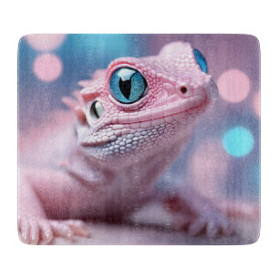 Planche À Découper Cuisine Petit Lézard Rose avec Grand Léon Bleu
