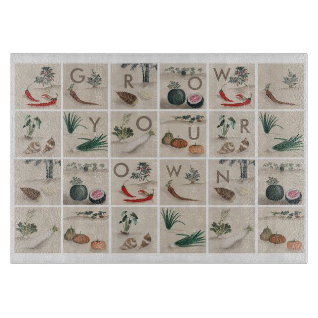Planche À Découper Cultiver vos propres légumes Carrés d'illustration (Devant)