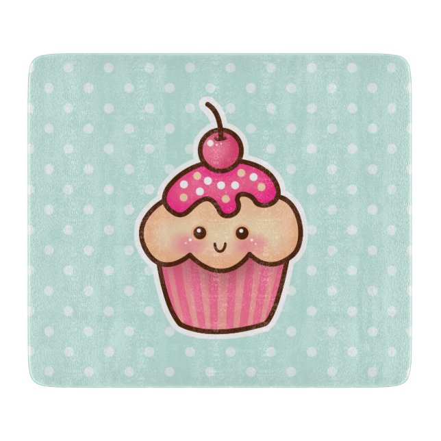 Planche À Découper Cupcake rose Kawaii et Pois bleu Mint (Devant)