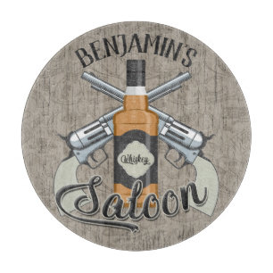 Planche À Découper Custom Cowboy Revolver Gun Whiskey Saloon