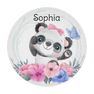 Planche À Découper Cute Baby Panda Flower Wreath Nom personnalisé
