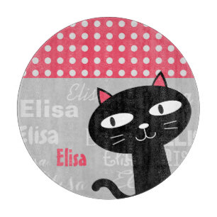 Planche À Découper Cute Chat Noir Pois Rose Ajouter Votre Nom