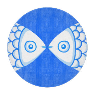 Planche À Découper Cute Fish Couple Bleu Blanc Abstrait Motif