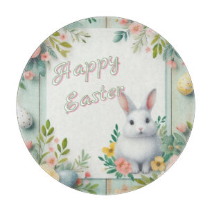 Planche À Découper Cute, floral heureux lapin de Pâques