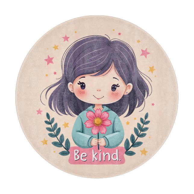 Planche À Découper Cute Kawaii "Be Kind" Illustration (Devant)