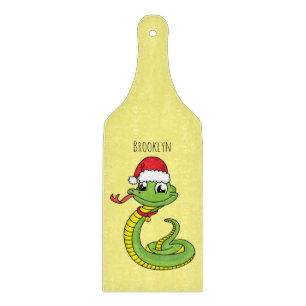Planche À Découper Cute serpent vert avec chapeau santa dessin animé
