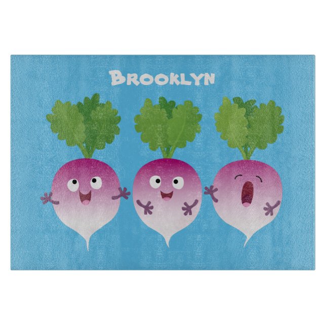Planche À Découper Cute turnip légumes trio chanter dessin animé (Devant)