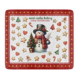 Planche À Découper Cutting Board Square Snowman and Christmas Cookies