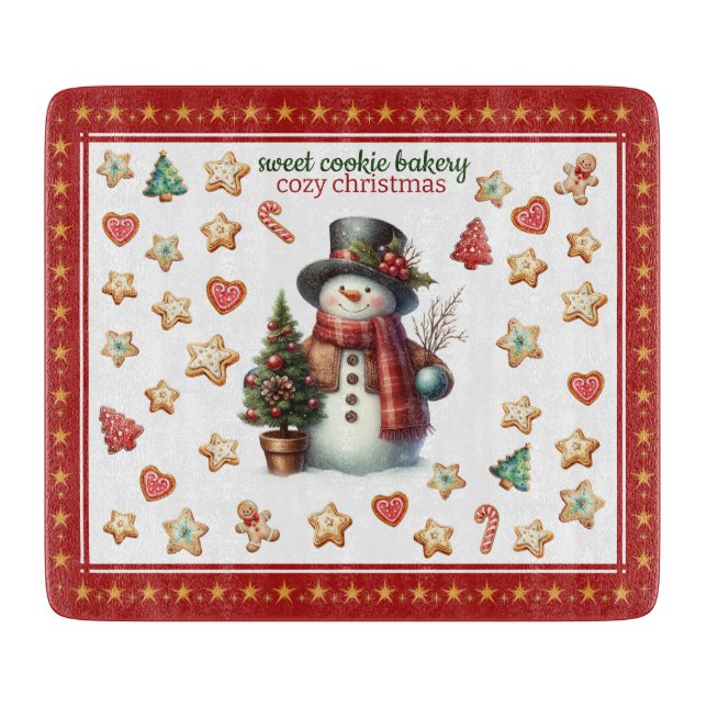 Planche À Découper Cutting Board Square Snowman and Christmas Cookies (Devant)