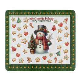 Planche À Découper Cutting Board Square Snowman and Christmas Cookies