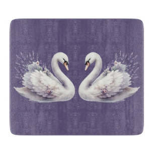 Planche À Découper Cygne aquarelle avec fleurs de lavande