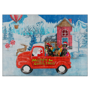 Planche À Découper Dachshund Chien en livraison de Noël Camion Neige