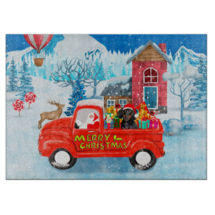 Planche À Découper Dachshund Chien en livraison de Noël Camion Neige