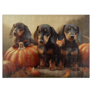 Planche À Découper Dachshund Chiot Automne Citrouille de plaisir