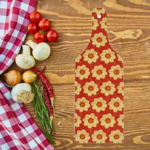 Planche À Découper Dahlia jaune motif floral sur rouge