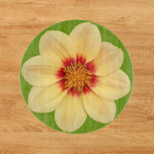 Planche À Découper Dahlia jaune sur la florale verte