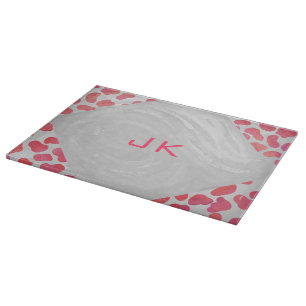 Planche À Découper Dalmatie rose et blanc avec monogramme