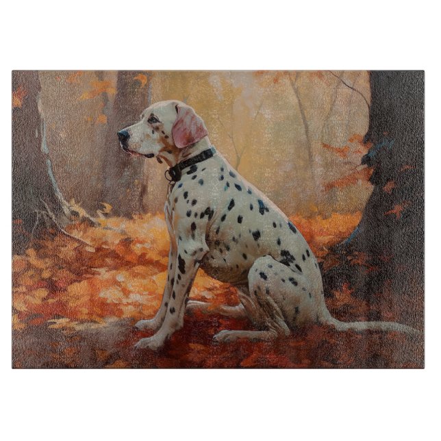 Planche À Découper Dalmatien en automne Feuilles automne Inspirer (Devant)