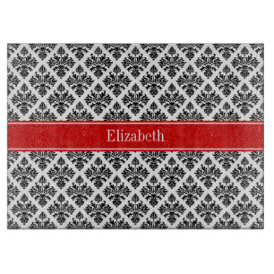 Planche À Découper Damask noir Blanc #3 Red Name Monogram
