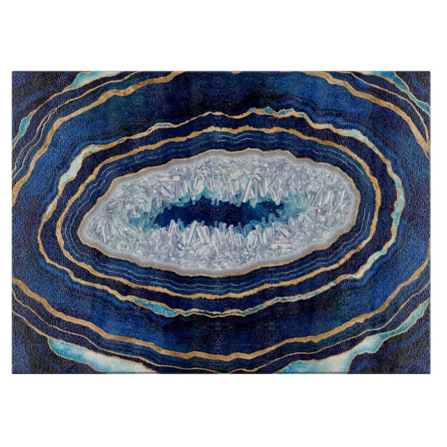 Planche À Découper Dark Blue Geode and Gold Digital Art (Devant)