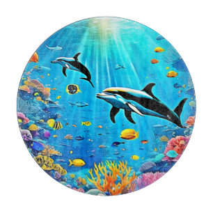 Planche À Découper Dauphins et récif : Joie sous-marine