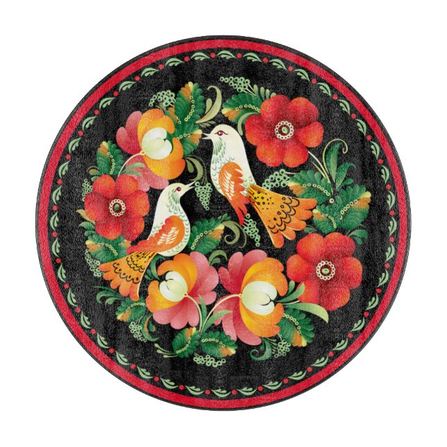 Planche À Découper De belles fleurs et oiseaux Hongrois (Devant)