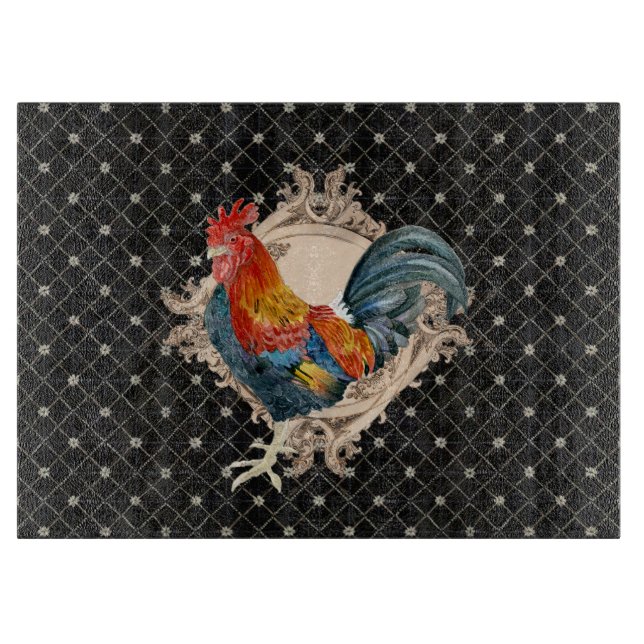 Planche À Découper Décor à la maison antique vintage de coqs français (Devant)