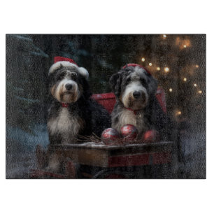 Planche À Découper Décor de Noël Bernedoodle Snowy Sleigh