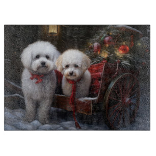Planche À Découper Décor de Noël Bichon Frise Snowy Sleigh